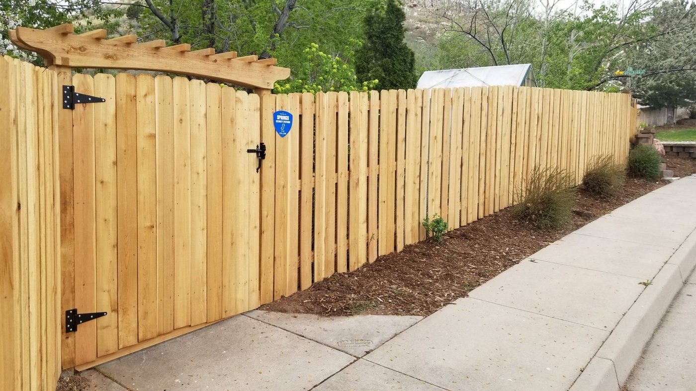 Cedar privacy fence with arched pergola gate top